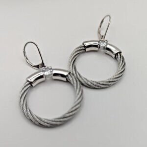 Chic White Topaz Twisted Coil Dangle Earrings - Sterling Round Earrings